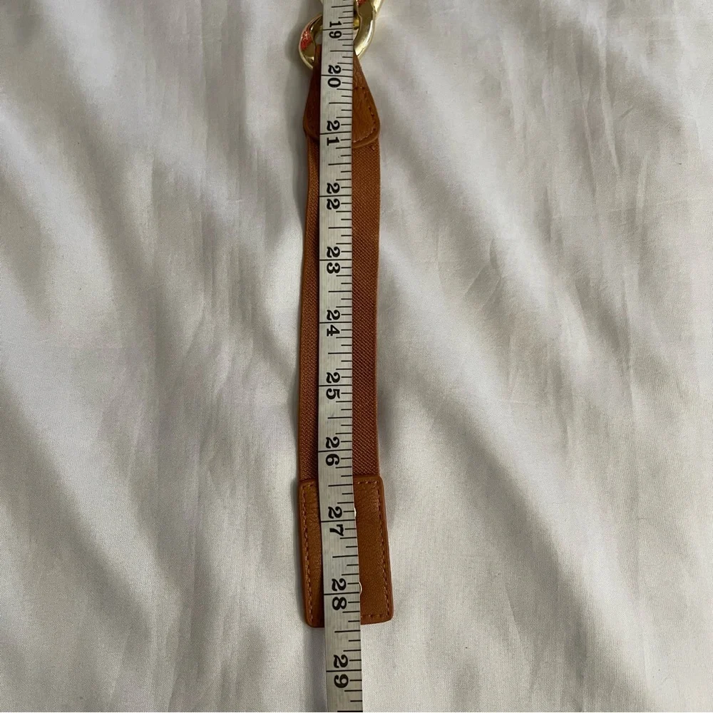 Brown faux leather gold tone chained elastic waistband skinny belt - Picture 7 of 8